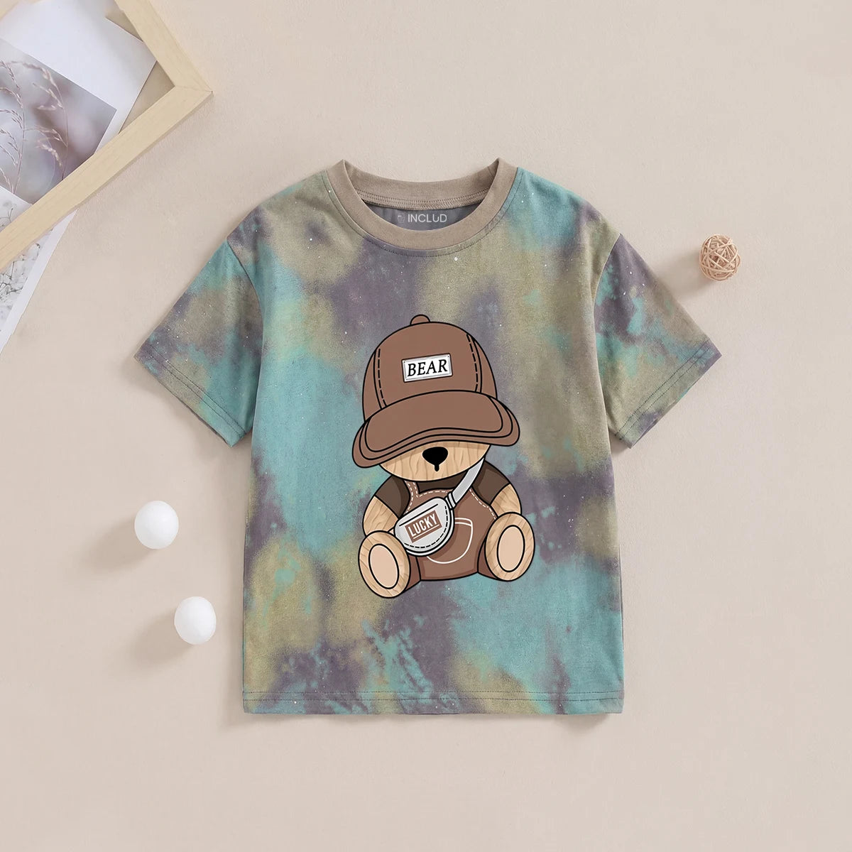 Boys Multicolor Bear Print Short Sleeve T-Shirt Tshirts Multicolor 3-4 Y