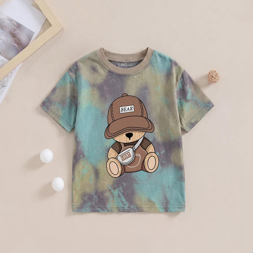 Boys Multicolor Bear Print Short Sleeve T-Shirt Tshirts Multicolor 3-4 Y