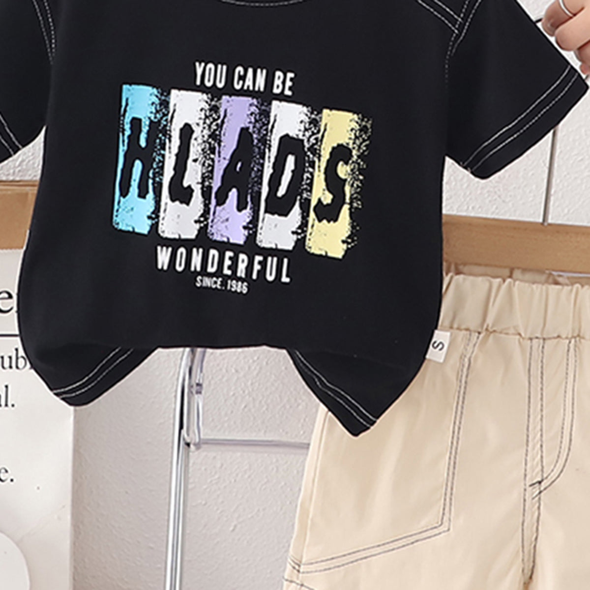 Boys Black Short sleeves Alphabet Printed T-Shirt With Shorts Set 2 pc. Sets