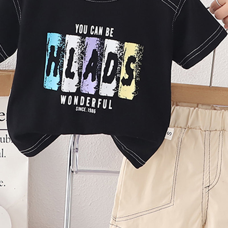 Boys Black Short sleeves Alphabet Printed T-Shirt With Shorts Set 2 pc. Sets