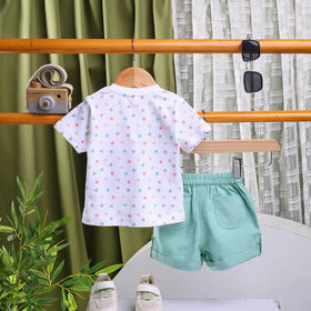 Boys Multicolor Star Printed T-Shirt With Sea Green Shorts Sets Sets