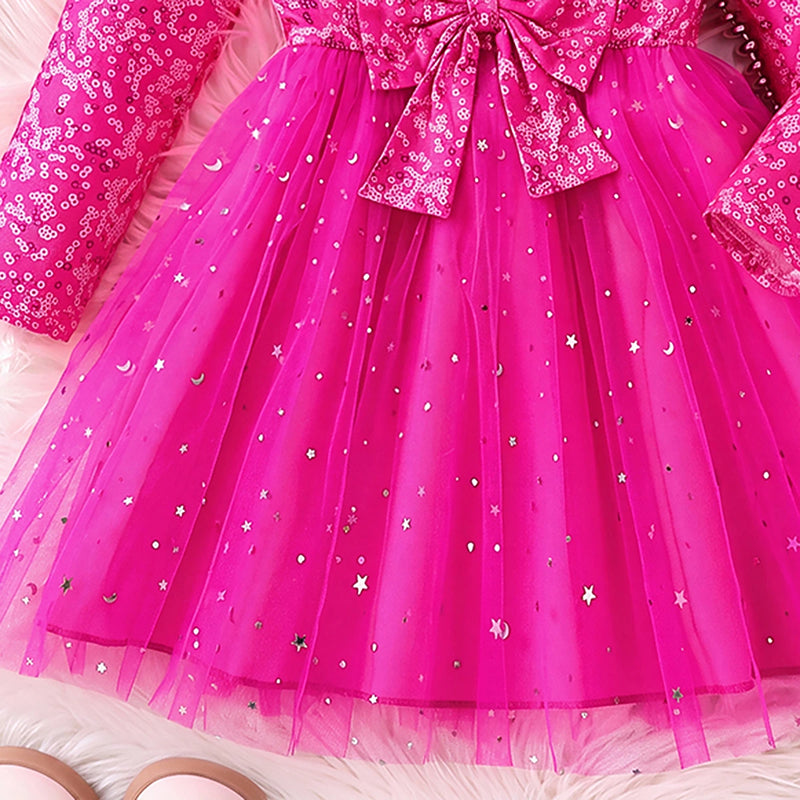 Girls Fuchsia Typography Print Round Neck Fit & Flare Dress Casual Dresses
