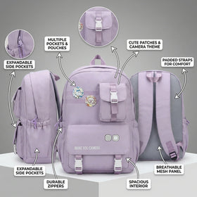 Kids Lilac Multi-Pocket School Backpack Trending Accessories