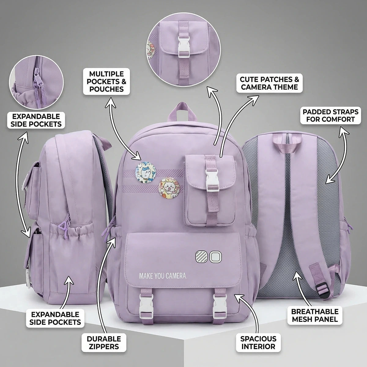 Kids Lilac Multi-Pocket School Backpack Trending Accessories