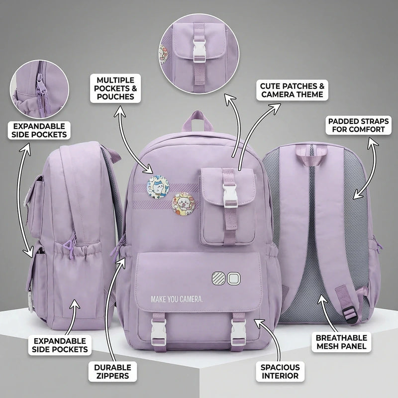 Kids Lilac Multi-Pocket School Backpack Trending Accessories