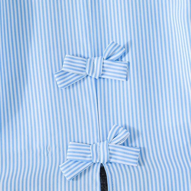 Girls Light Blue Stripes High-low Hem Top With Pants Co-ord Sets Sets