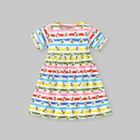 Girls Short Sleeve Multistriped Flared Dress Casual Dresses   