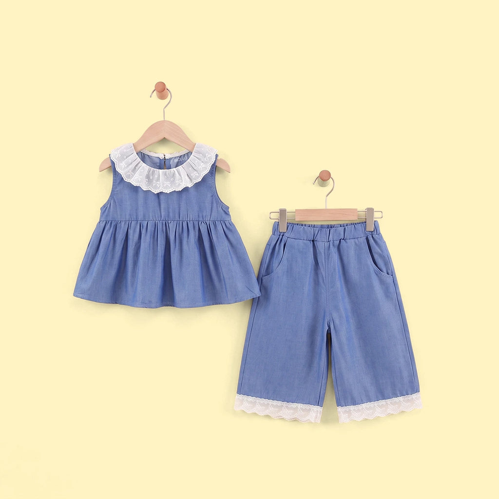 Girls Blue Sleeveless Top with Pants Sets 2 pc. Sets Blue 1-2 Y