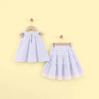 Girls Blue Checked Sleeveless Top With Skirt Sets 2 pc. Sets