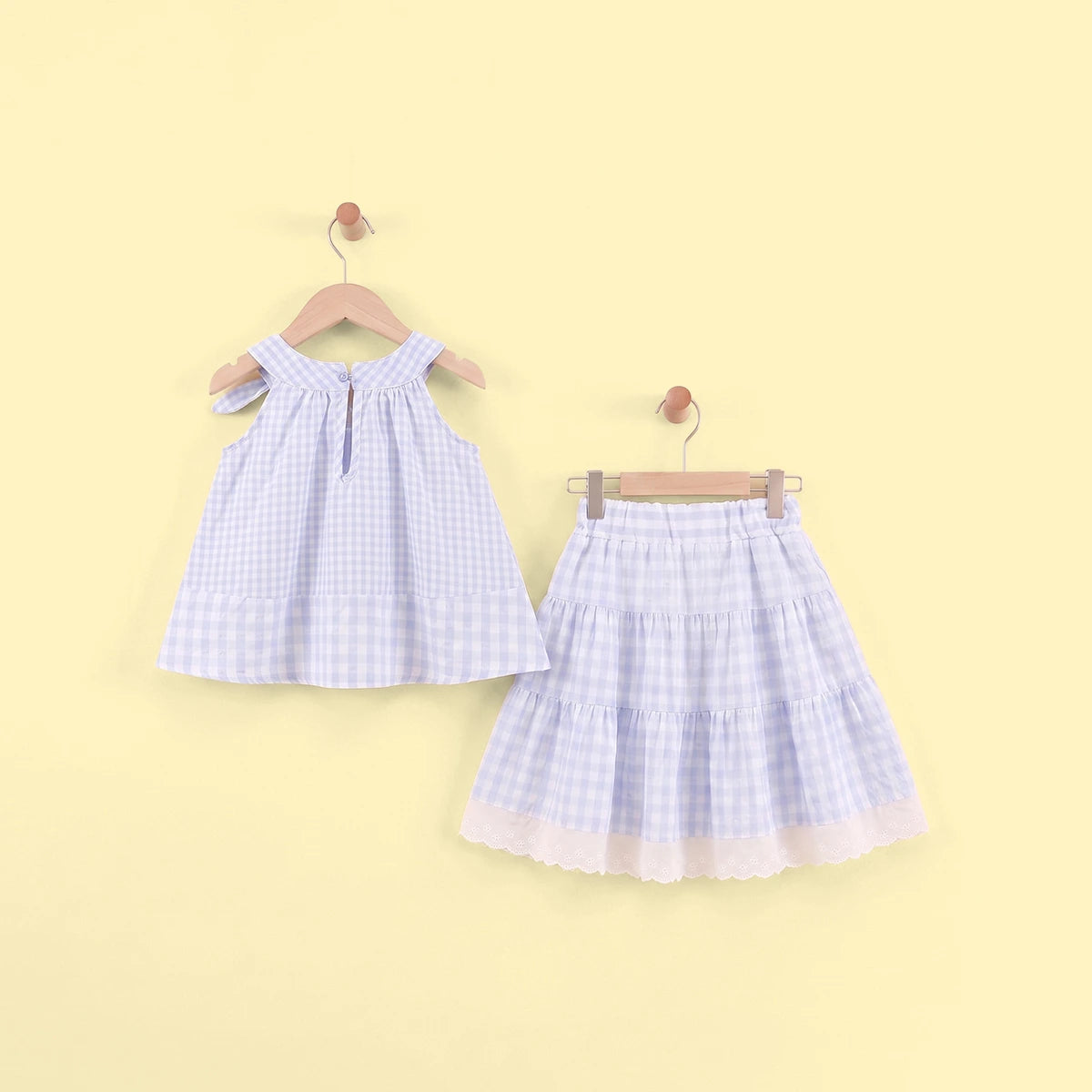 Girls Blue Checked Sleeveless Top With Skirt Sets 2 pc. Sets