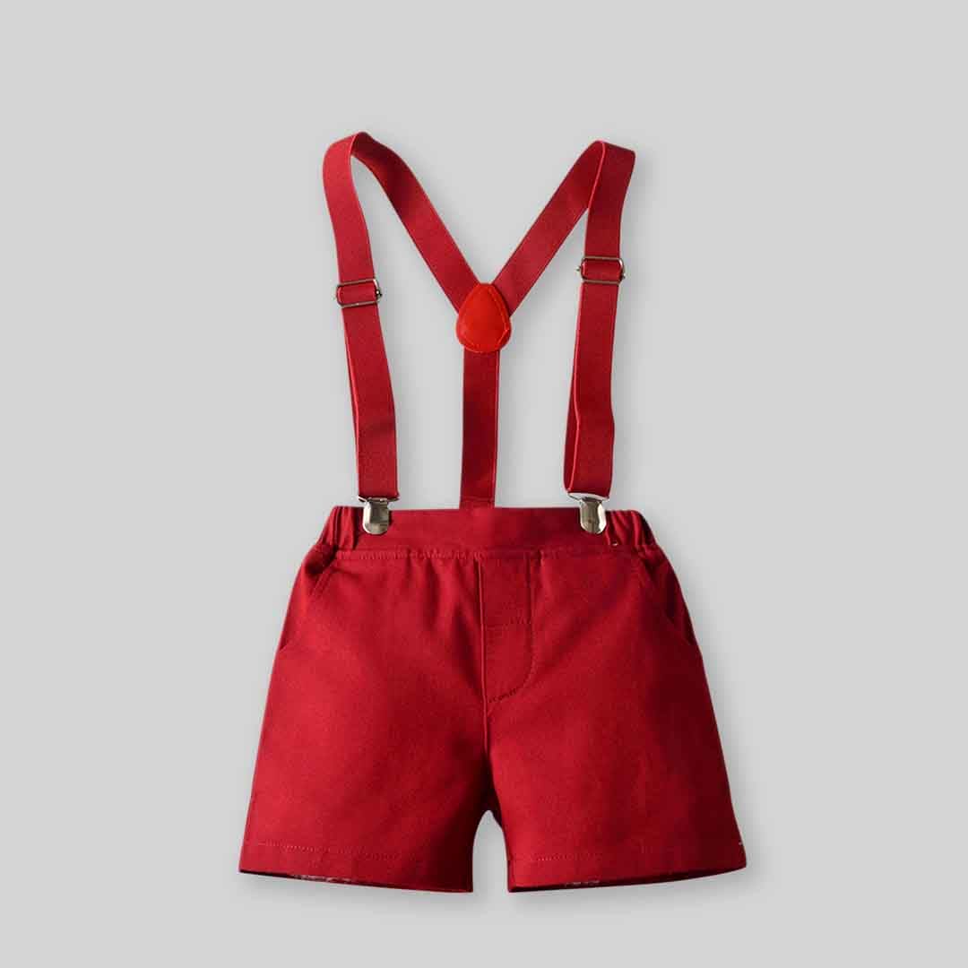 Boys Short Sleeve Shirt With Suspender Shorts Set Sets   
