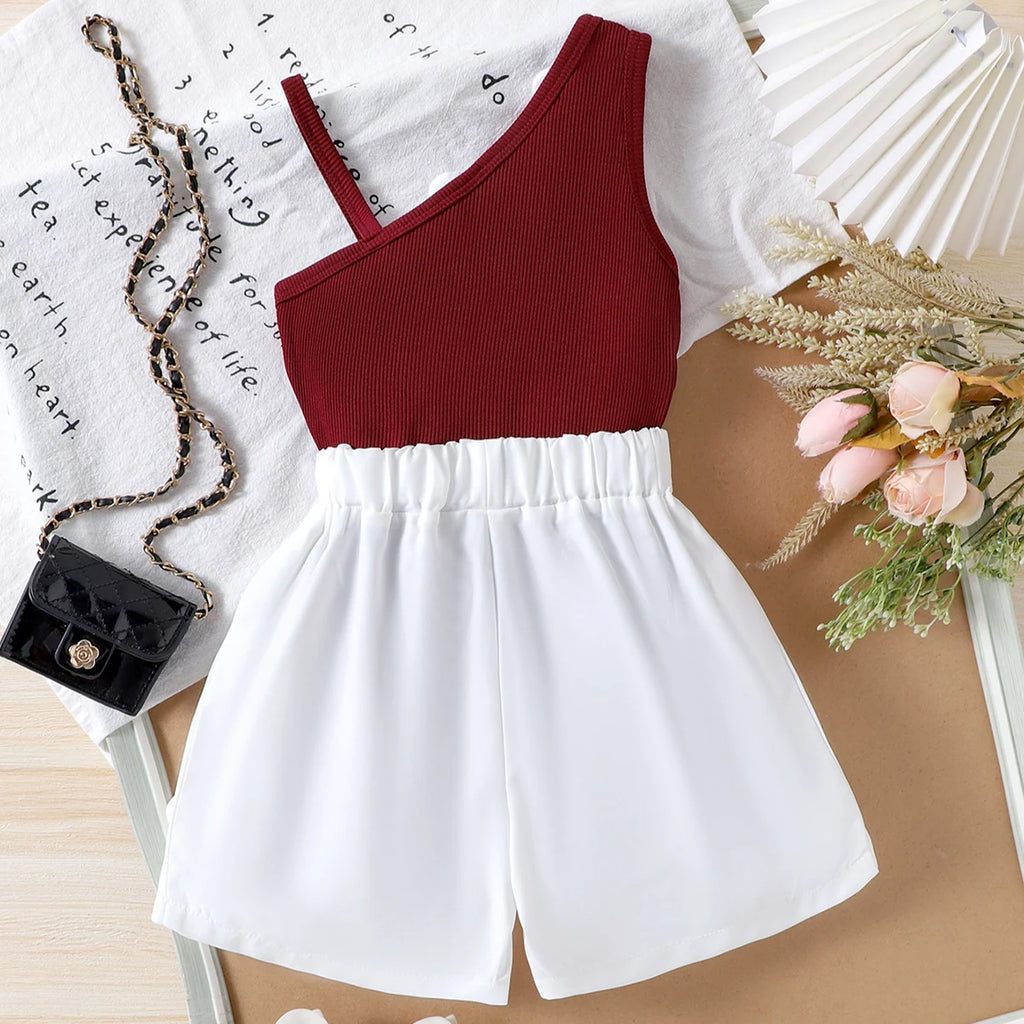 Girls Maroon Floral Applique Top With Shorts Sets 2 pc. Sets