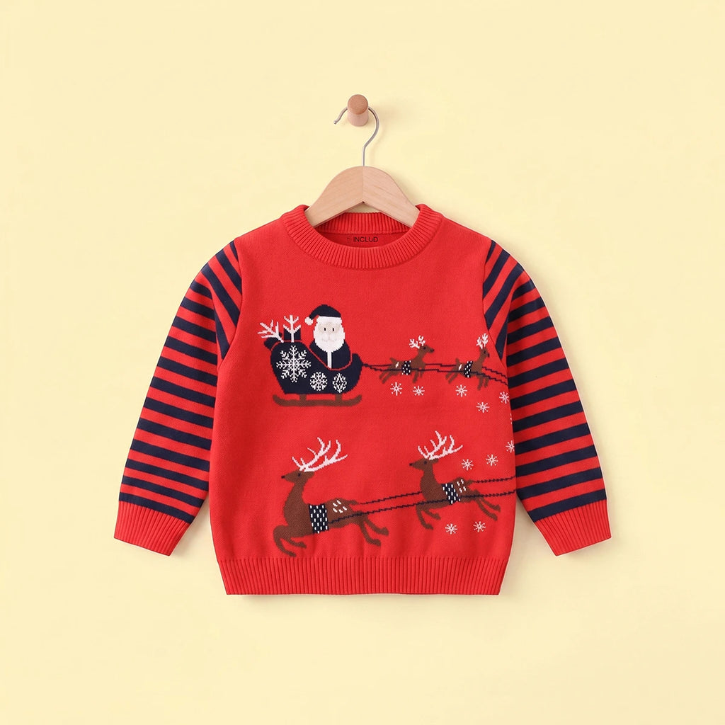 Boys Red Self-Design Christmas Themed Knitted Sweater Sweaters & Cardigans Red 2-3 Y