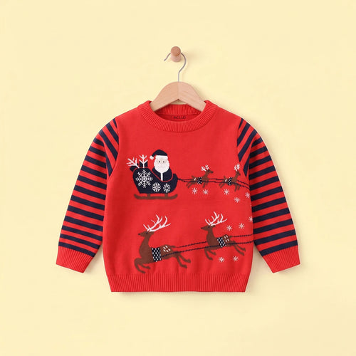 Boys Red Self-Design Christmas Themed Knitted Sweater Sweaters & Cardigans Red 2-3 Y