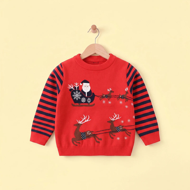 Boys Red Self-Design Christmas Themed Knitted Sweater Sweaters & Cardigans Red 2-3 Y