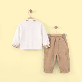 Boys Off White Bear Embroidered Polo Sweatshirt With Pants Sets 2 pc. Sets