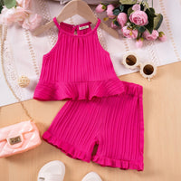 Girls Fuchsia Textured Halter Top With Shorts Co-ord Sets Sets Fuchsia 1-2 Y