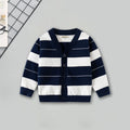 Boys Navy Blue Cardigan With Self-Design Stripe Patterns Sweaters & Cardigans Navy Blue 2-3 Y