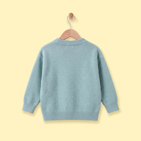 Girls Light Blue Heart Applique Long Sleeve Cardigan Sweaters & Cardigans