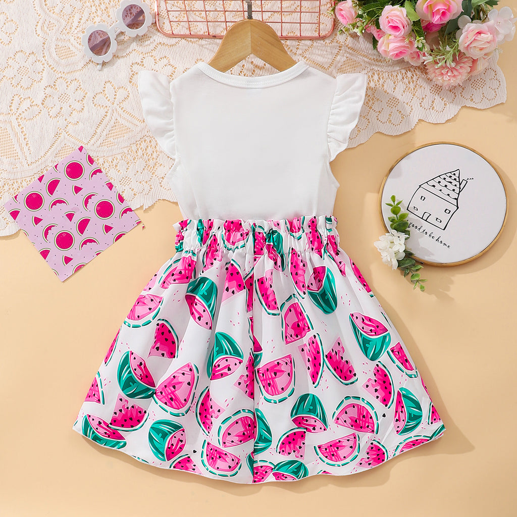 Girls Pink Watermelon Print Top with Skirt Set Sets