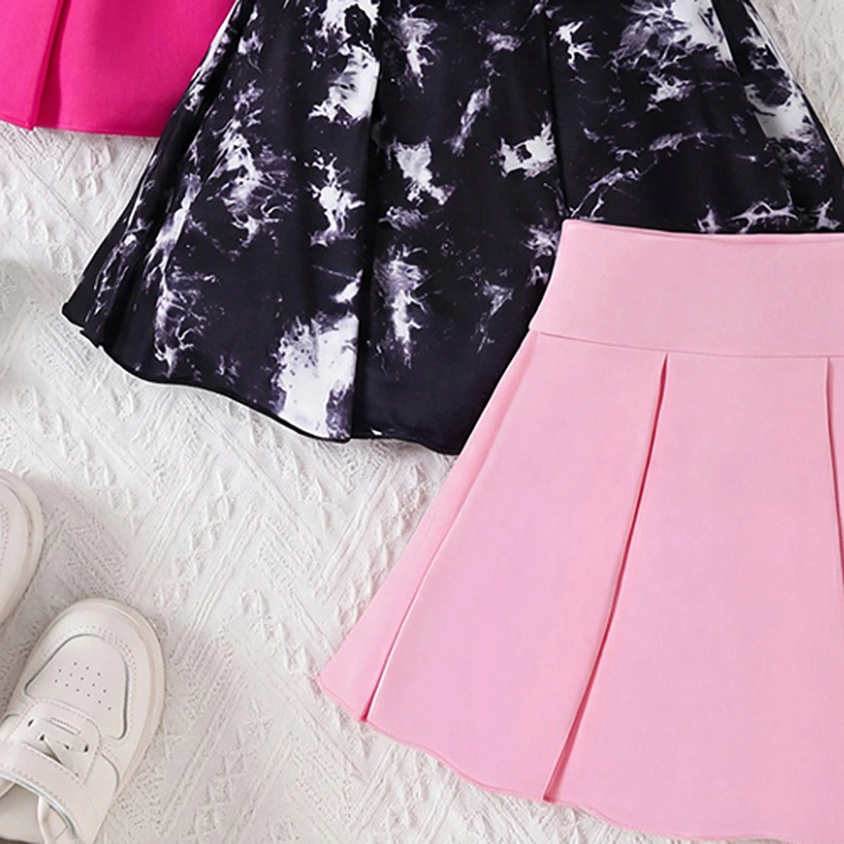 Girls Multicolor Bow Print Pleated Skorts Pack Of 3 Skirts