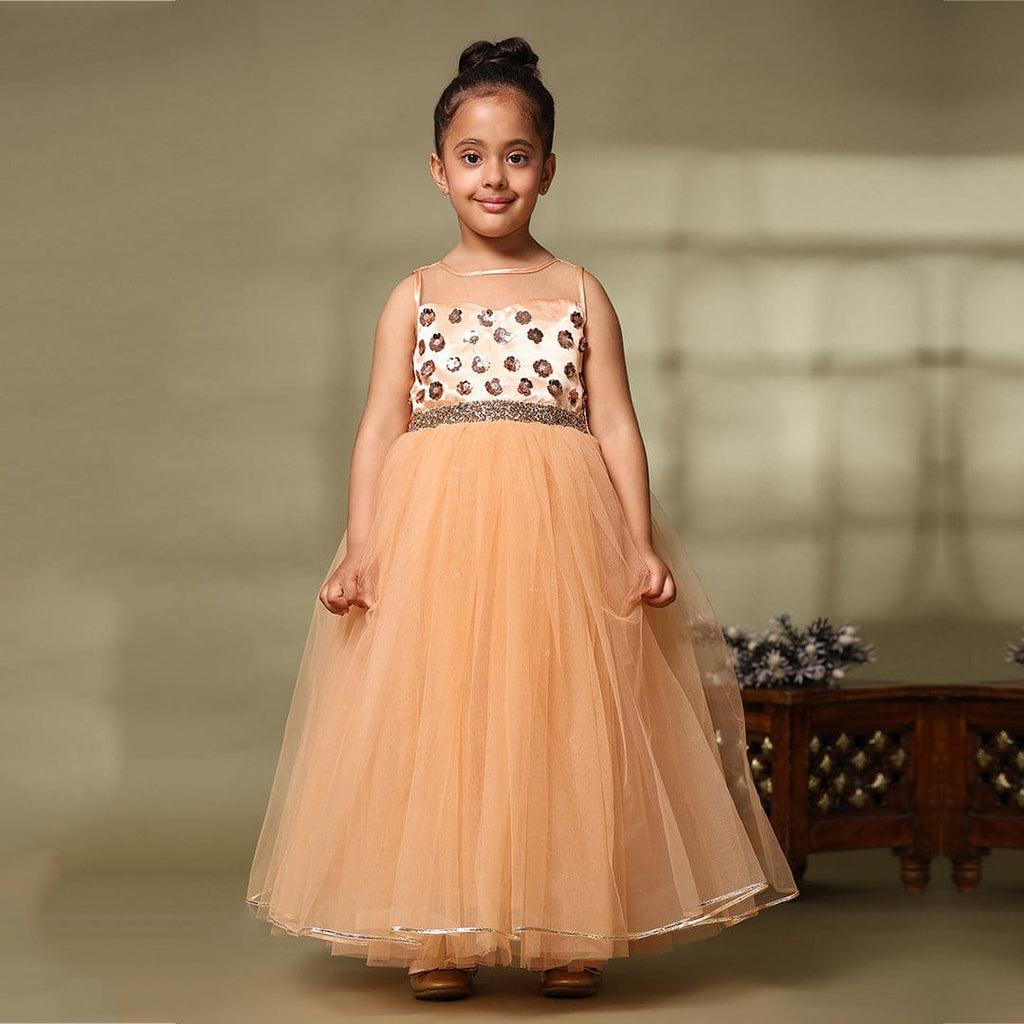 Girls Embellished Sleeveless Party Wear Gown