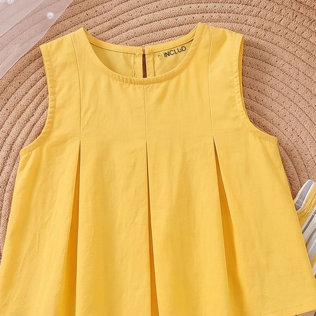 Girls Yellow Sleeveless Top With Striped Capri Sets 2 pc. Sets