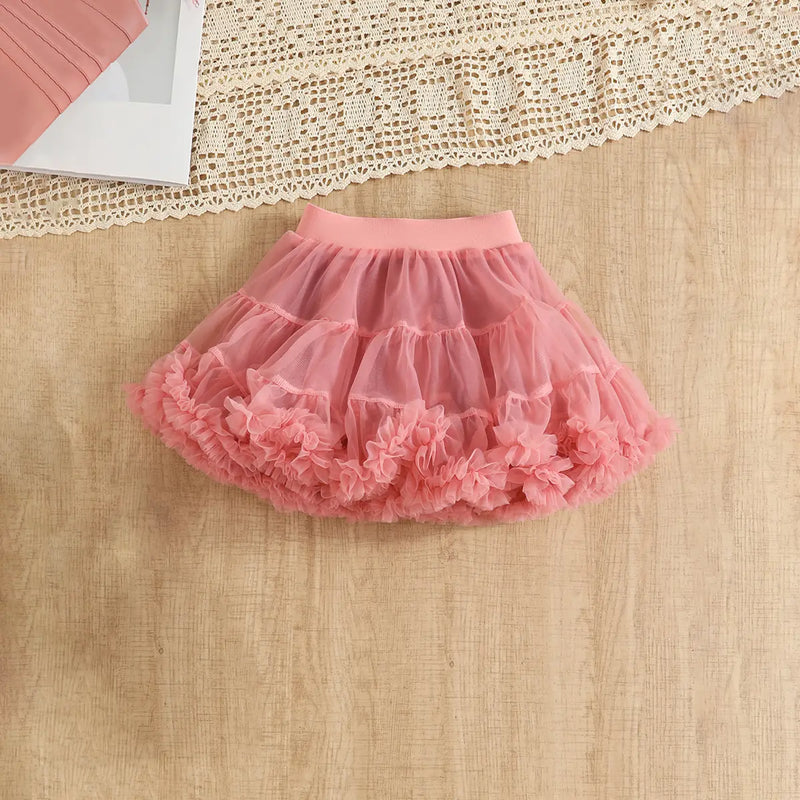 Girls 3D Butterfly Applique Top With Peach Tiered Tulle Skirt Sets Sets