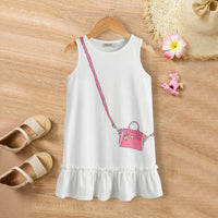 Girls White Sleeveless Round Neck A-Line Dress Casual Dresses White 3-4 Y