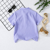 Boys Purple Short Sleeves Mandarin Collared T-Shirt Tshirts