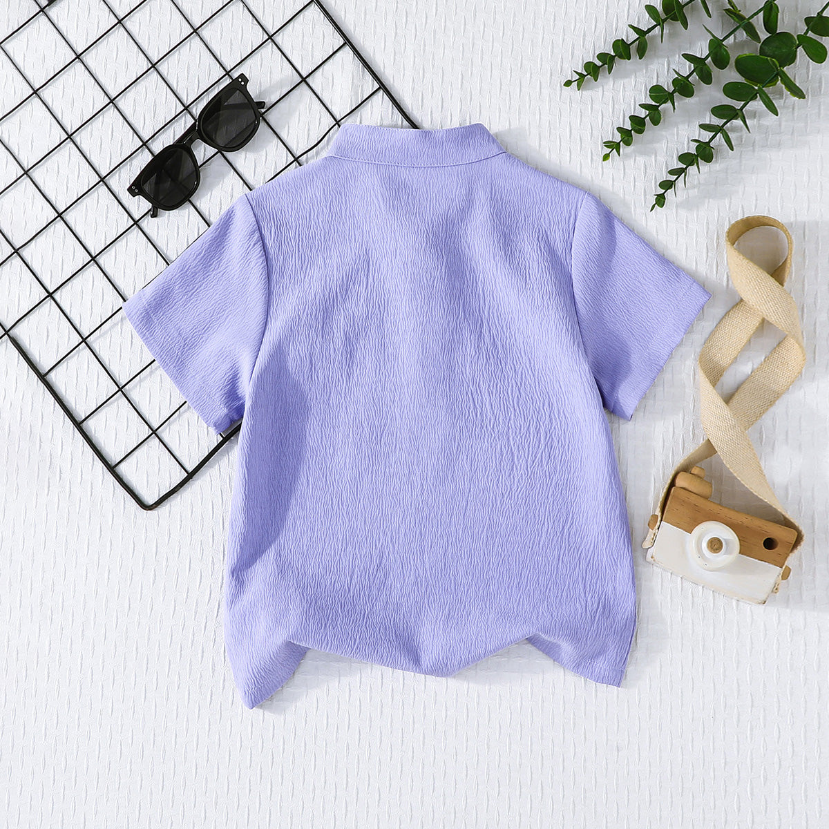 Boys Purple Short Sleeves Mandarin Collared T-Shirt Tshirts