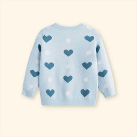 Girls Sky Blue Sweater With Self-Design Heart Patterns Sweaters & Cardigans