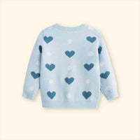 Girls Sky Blue Sweater With Self-Design Heart Patterns Sweaters & Cardigans