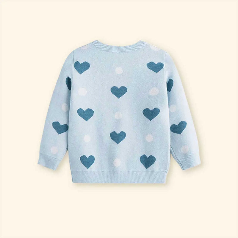 Girls Sky Blue Sweater With Self-Design Heart Patterns Sweaters & Cardigans