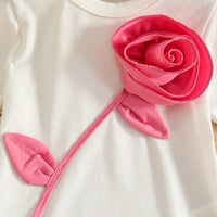 Girls 3D Rose Applique T-Shirt With Pink Skort Sets Sets