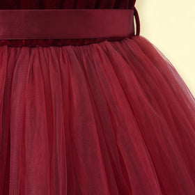 Girls Maroon Puff Sleeve High-Low Party Dress Party Dresses