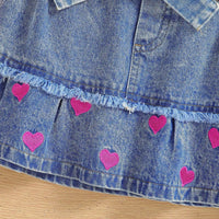 Girls Fuchsia Sleeveless Top With Heart Embroidery Denim Skirt Set 2 pc. Sets