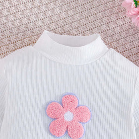 Girls Floral Applique Long Sleeve Top & Pink Skirt Sets Sets