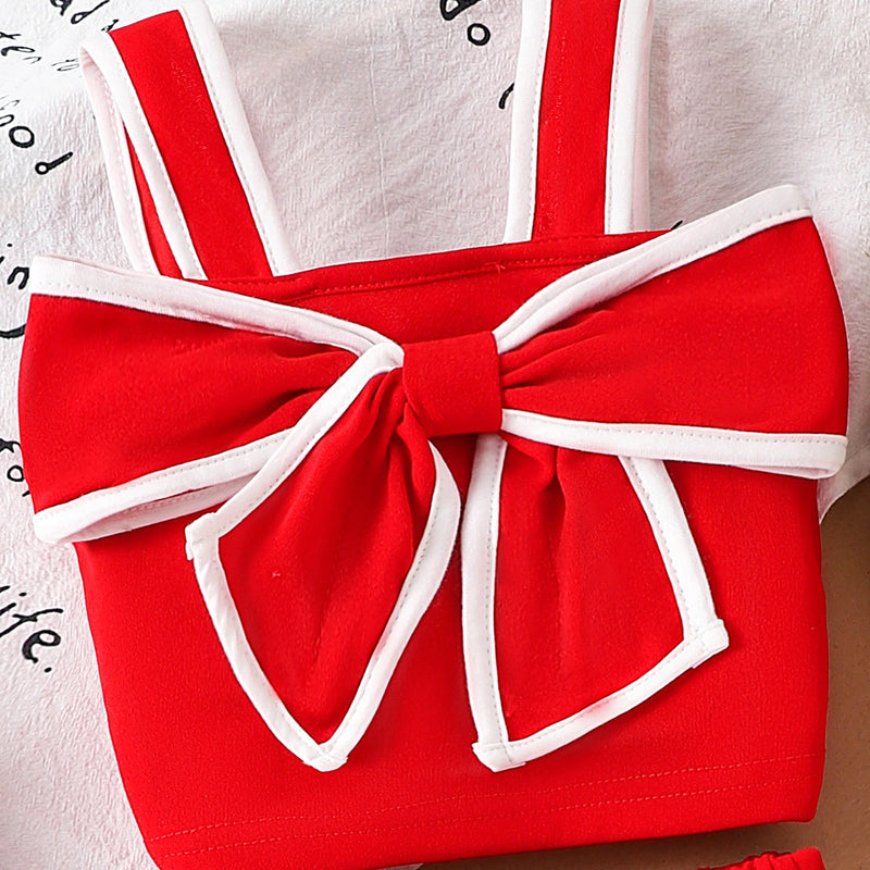 Girls Red Bow Applique Sleeveless Top With Skirt Sets 2 pc. Sets