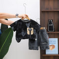 Boys Black Typographic Print Short Sleeves T-Shirt With Denim Shorts Set Sets Black 1-2 Y