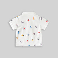 Boys White Short Sleeve Car Printed Polo T-Shirt Tshirts