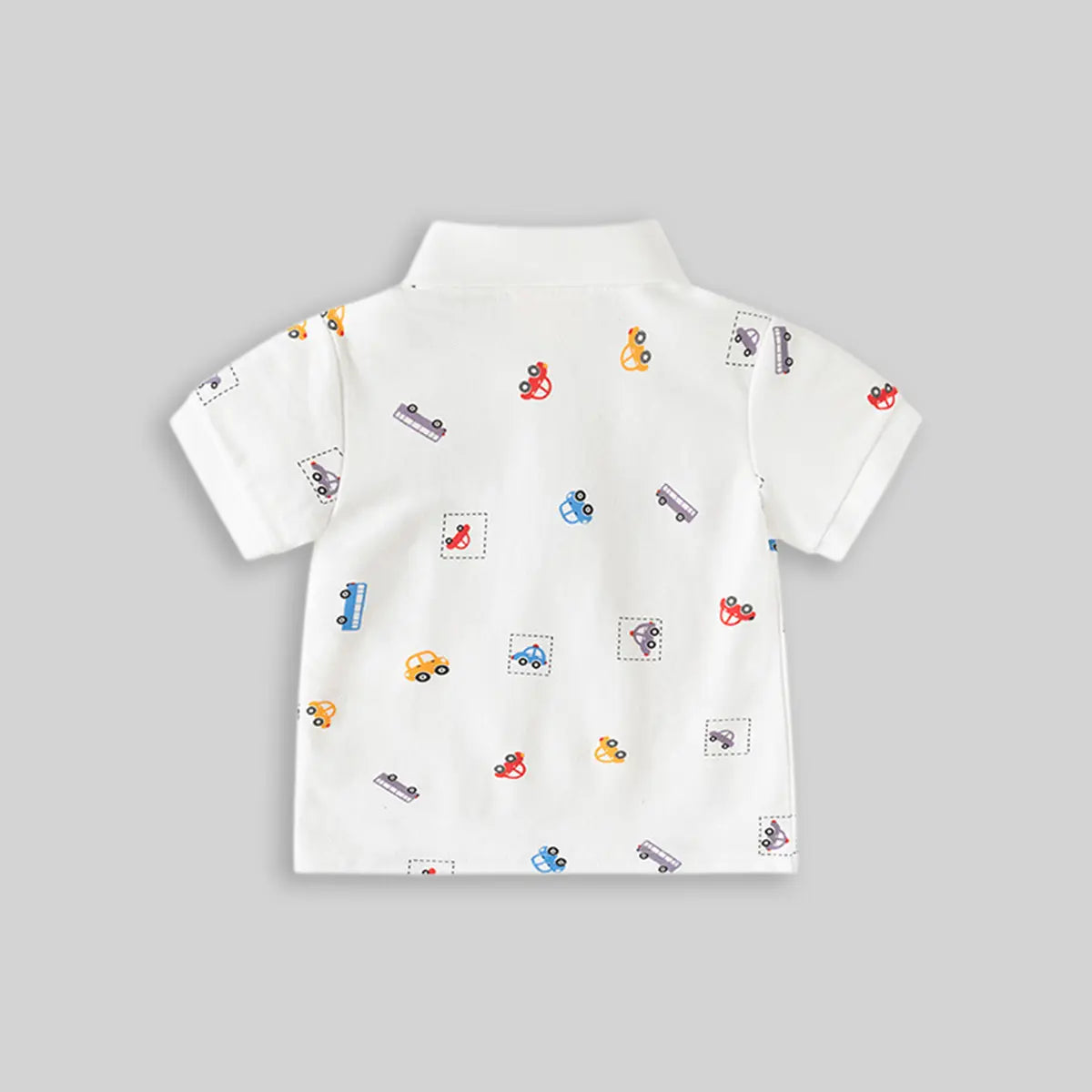Boys White Short Sleeve Car Printed Polo T-Shirt Tshirts