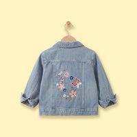 Girls Light Blue Floral Embroidered Denim Jacket Coats & Jackets