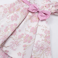 Girls Pink Floral Print Puff Sleeves Fit & Flare Dress Party Dresses