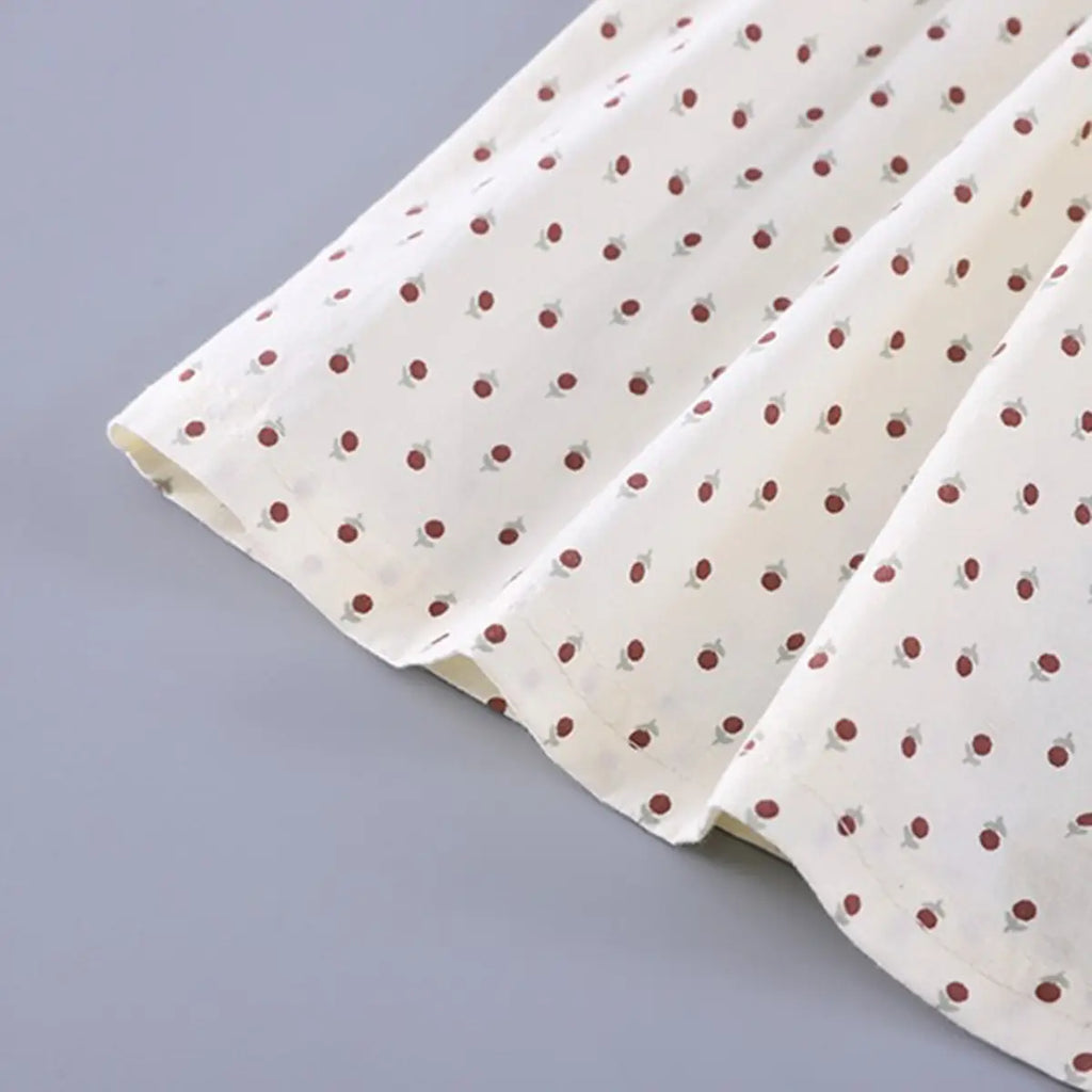 Girls White Polka Dot Printed Puff Sleeve Top With Denim Shorts Sets 2 pc. Sets