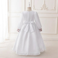Girls White Embroidered Fit & Flare Dress With Long Sleeeves Casual Dresses