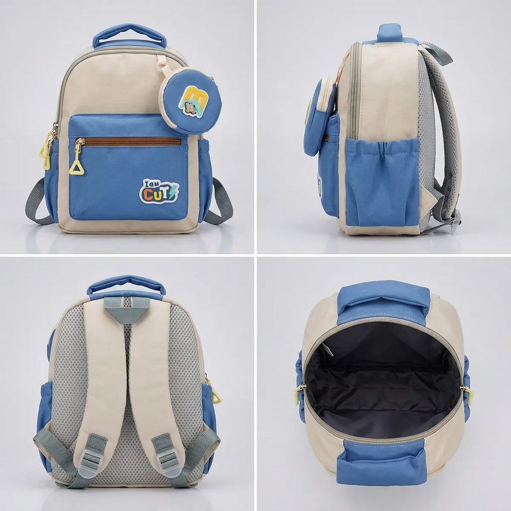 Kids Blue Cotton School Backpack with Round Pouch Trending Accessories