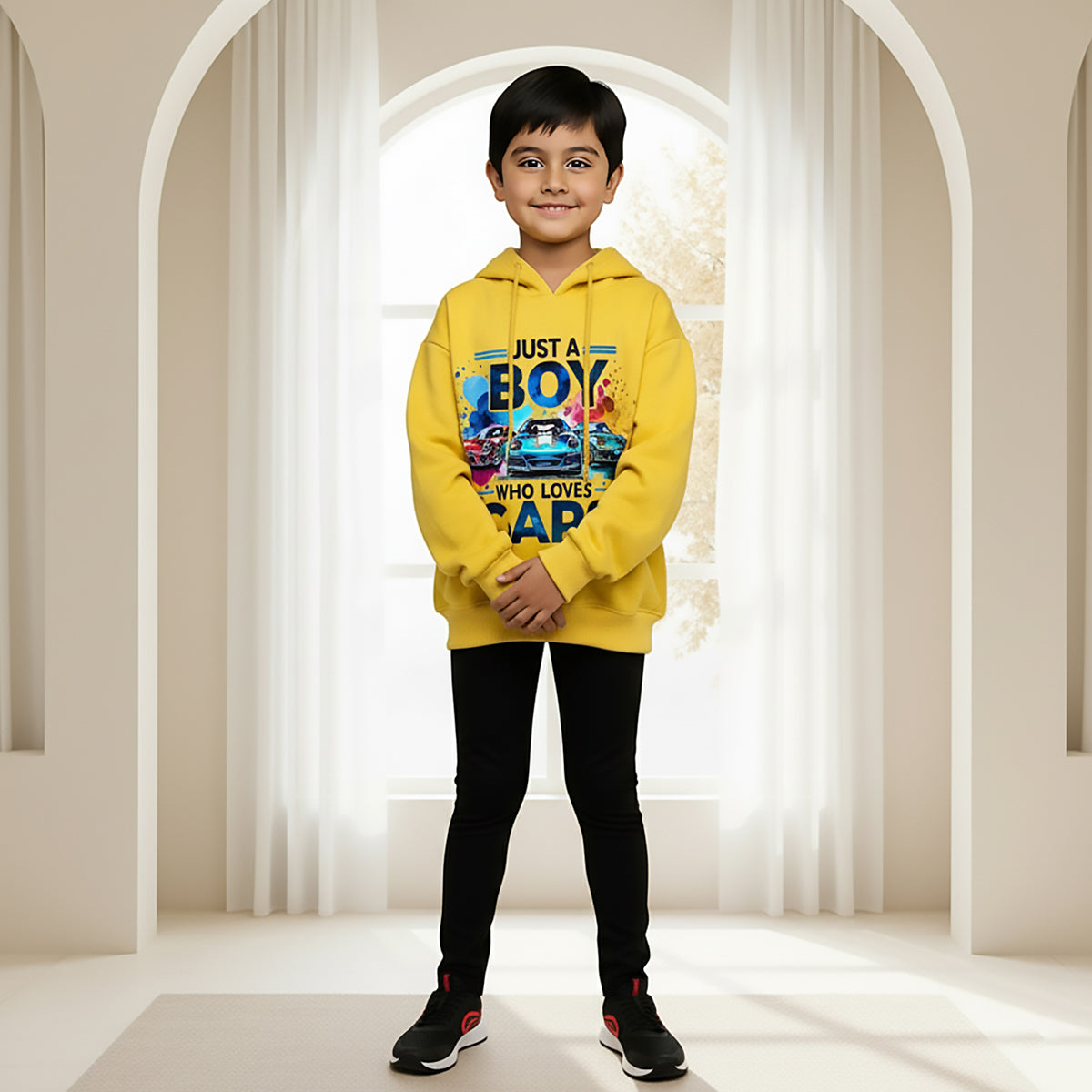 Boys Yellow Car Graphics Hoodies Sweatshirt Sweatshirts & Hoodies Yellow 2-3 Y