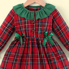 Girls Red Checked Long Sleeve Dress Casual Dresses