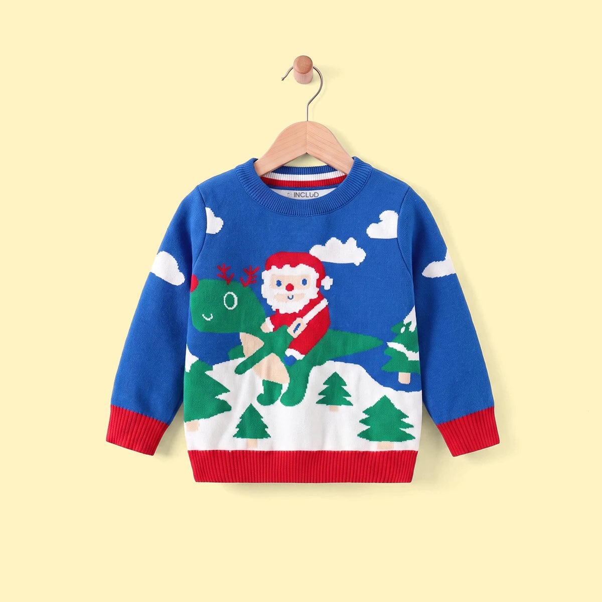 Boys Blue Sweater With Self-Design Santa Pattern Sweaters & Cardigans Blue 2-3 Y